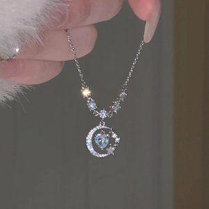 Blue Zircon Moon Necklace